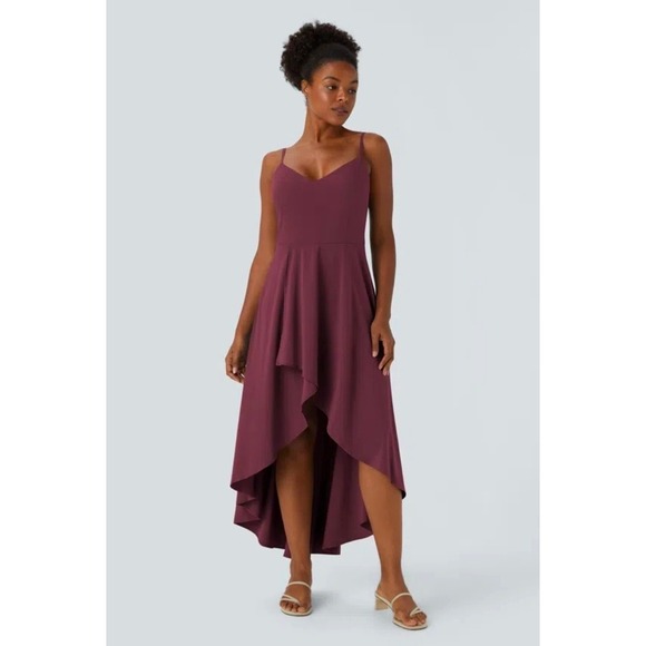 HALARA Dresses & Skirts - Halara Flowy Maxi Dress Womens Small Amaranth V Neck Sleeveless Hi Low Party